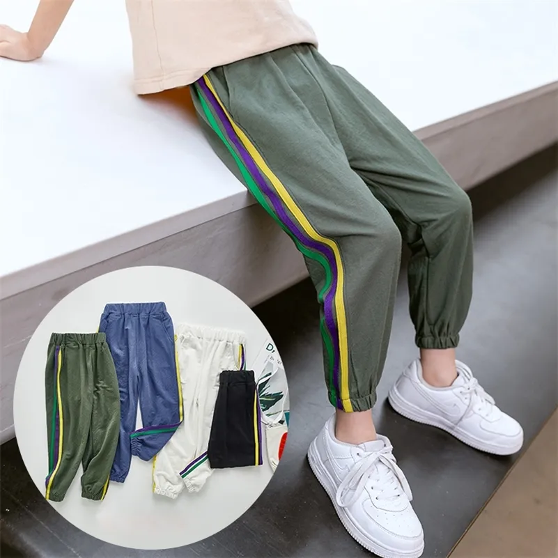 Kids Sports Causal Trousers Pants For Boys 2 4 6 7 8 9 Years Cotton Striped Side Children's Track Pants Boys Harem Pants Clothes LJ201019