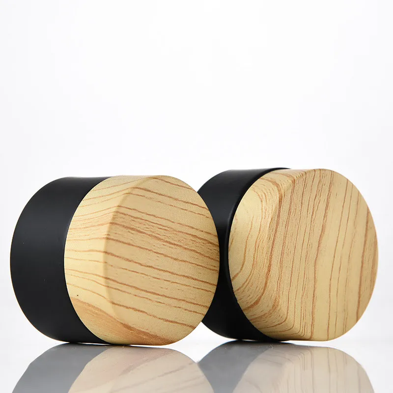 Black frosted glass jars cosmetic jars with woodgrain plastic lids PP liner 5g 10g 15g 20g 30 50g lip balm cream containers