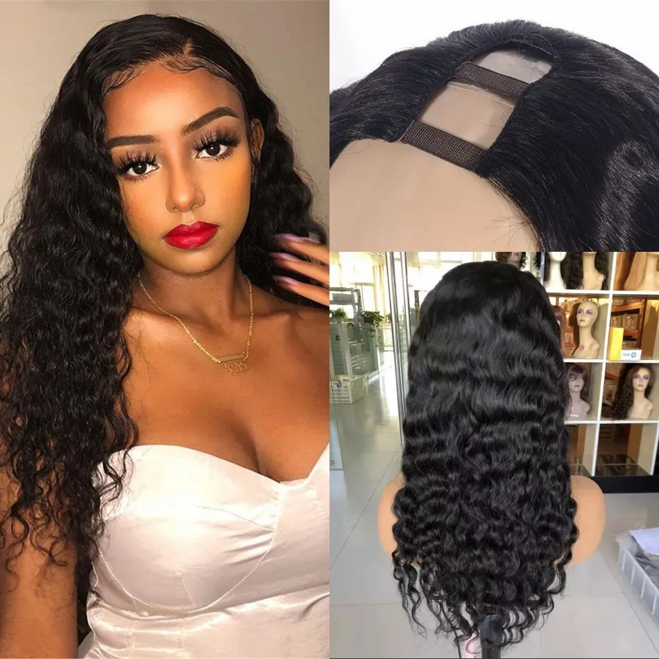 Cambodian Human Hair Wigs Loose Deep Wave U Part Wig Middle Part Natural Color for Black Women