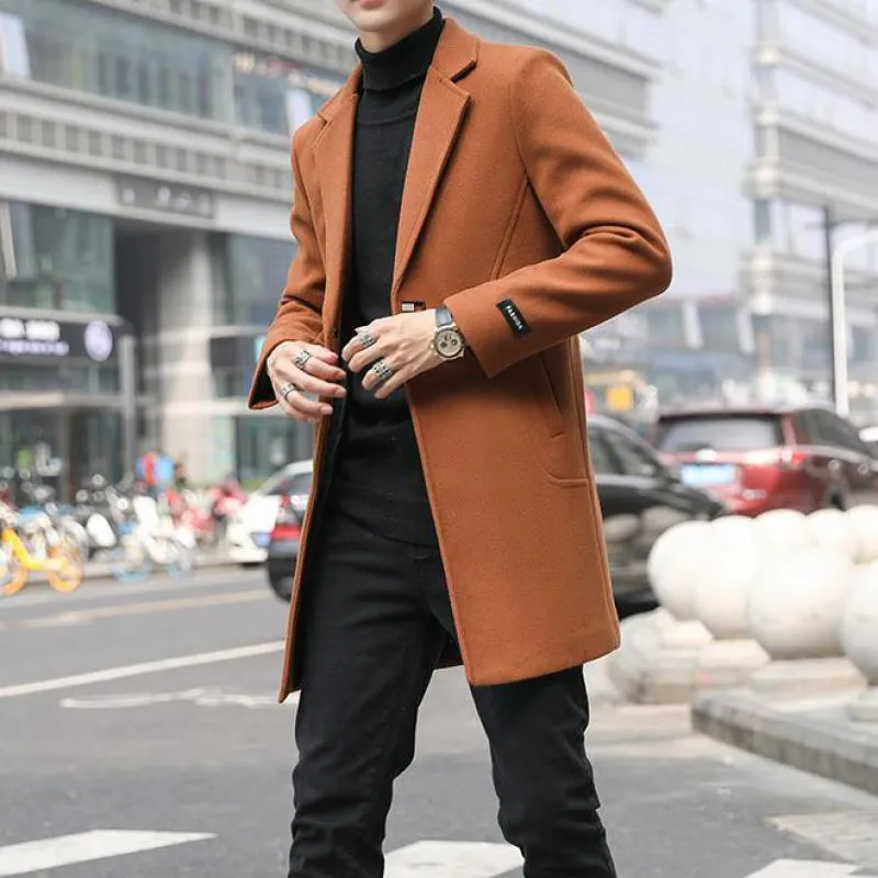 Mäns Trench Coats Orange Woolen Mens Lång Vinter Stor Storlek Jacka Blå UTERCOCATS Slim Fit Classic Vintage Gentlemen Coat1