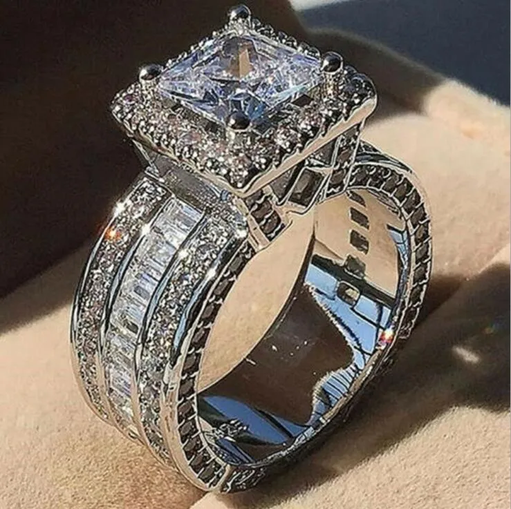 Choucong Princess Cut Topaz CZ Diamond Wedding Band Ring 925