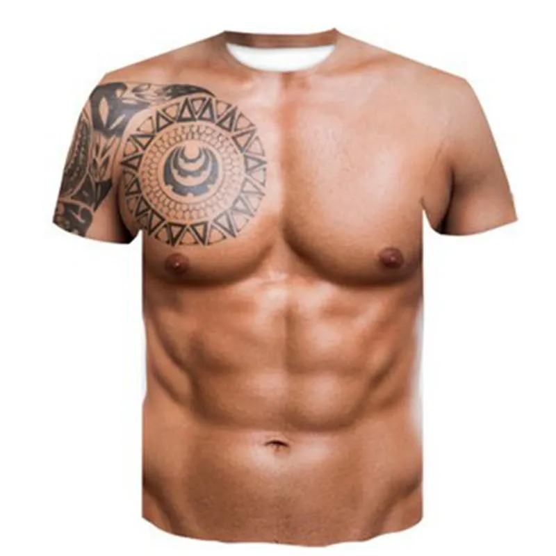 Homens camisetas Manga curta na moda tatuagem muscular engraçado t-shirt moda muscular tridimensional digital tee
