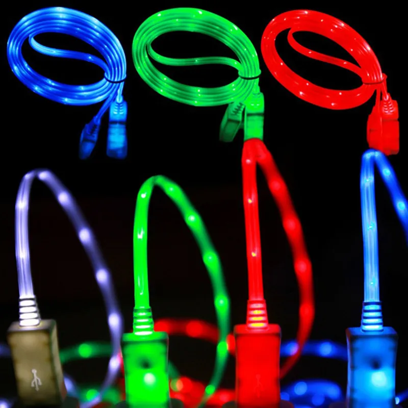 1M mobiltelefonkablar LED USB -kabel TPE Flash Light Up Data Line Mobiltelefonladdare Glödande Android Micro USB -kabel Typ C -kabel