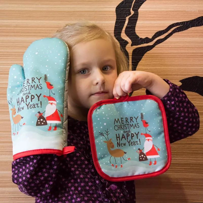 Julekorationer 2 st ugnsmittor Bakning Anti-handskar Pad Dining Kitchen Mat År 2021 Navidad Xmas Party Supplies1