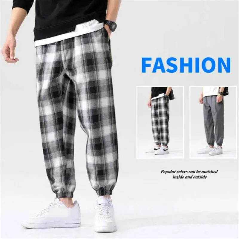 Erkek Pantolon Erkekler Harem Yaz Hip Hop Tarzı Streetwear Baggy Ayak Bileği Uzunlukta Rahat Ekose Baskı Pantolon Yabani Giyim