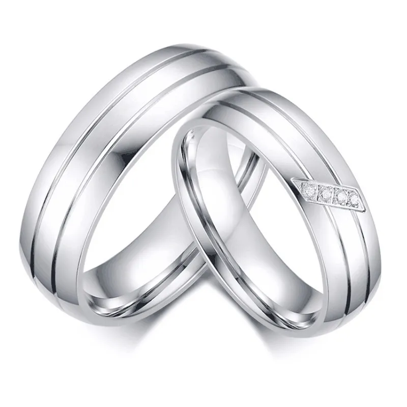 ステンレススチールカップルリングバンドダイヤモンドストライプエンゲージメント女性のための結婚指輪男性ファッションジュエリーウィルとサンディギフト