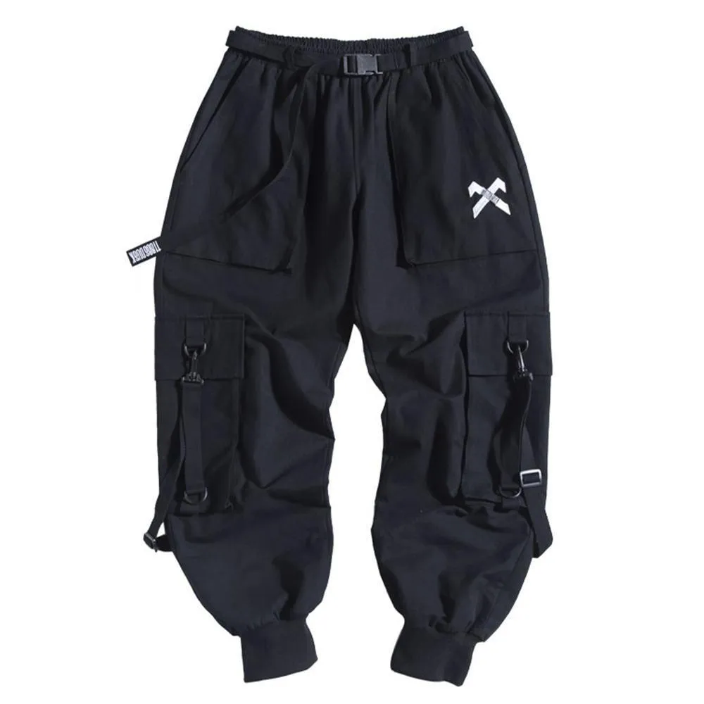 【hippiedippy】back ribbon cargo pants BYBBS Dark Ribbons Cargo Pants Mens Casual Hip Hop Style