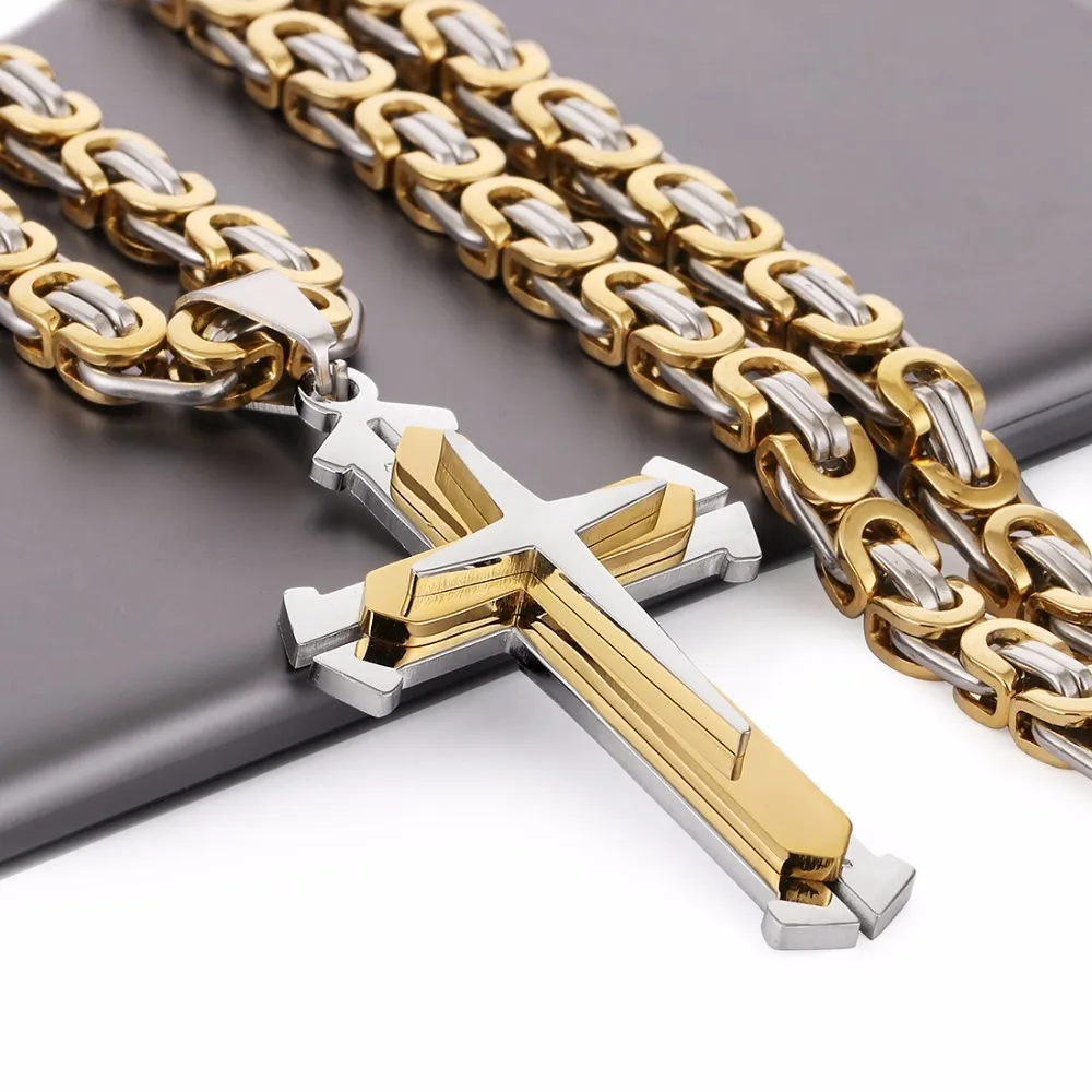 Mens Byzantine Chain Pendant Mens Gold Cross Necklace 3 Mens Byzantine Chain Pendant Mens Gold Cross Necklace 3