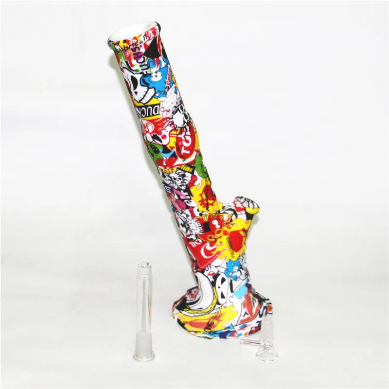 Nargile Waterprinting Silikon Bongs Su Boruları Tütün Bubbler Silikon Dab Kuleleri Sigara Kuru Herb Kase Cam Downstem