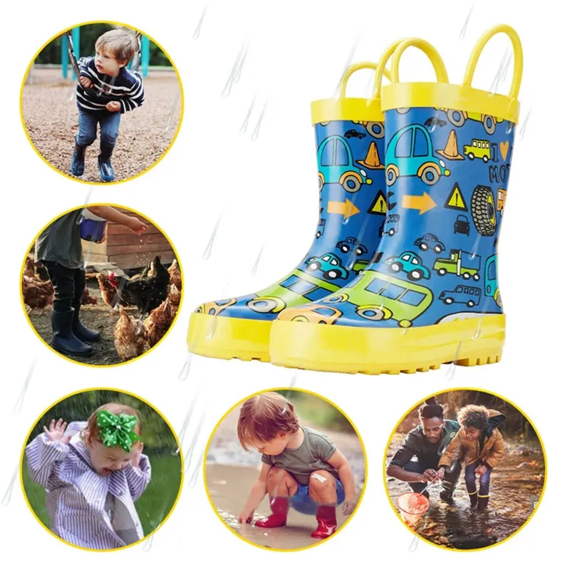 Rain boots for kid waterproof non-slip Rubber high quality PVC Car design High quality Boys and Girls