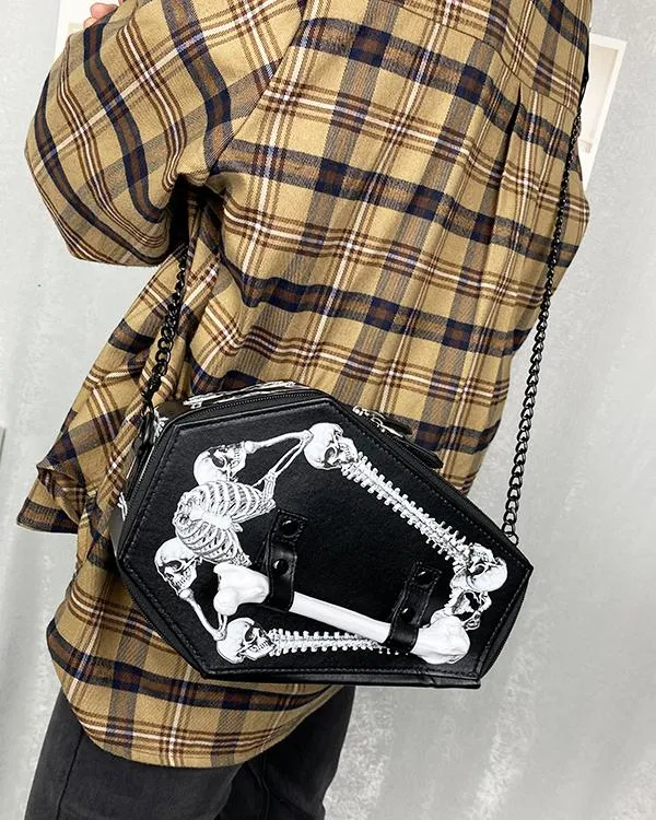 Evening Bags Fashion Black Pu Leather Shoulder Bag With Skull Coffin Casket Shaped Clutch Chain Strap Gothic Purse For Women Handbag