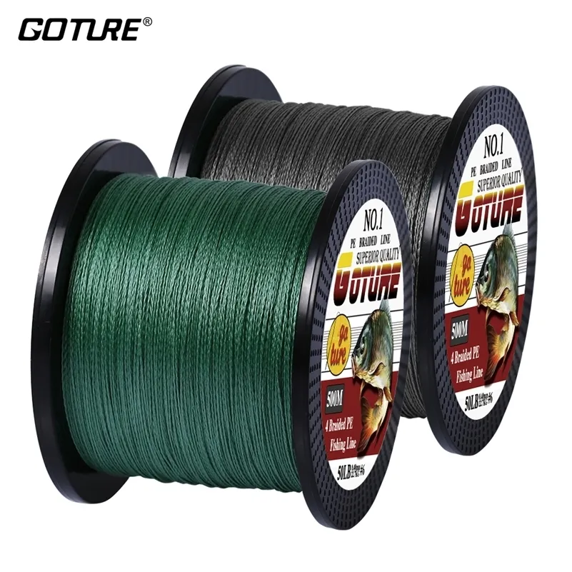 Goture 500M PE 꼰 낚시 줄 4 가닥 초강력 Multifilament 낚시 줄 12-80LB 201228