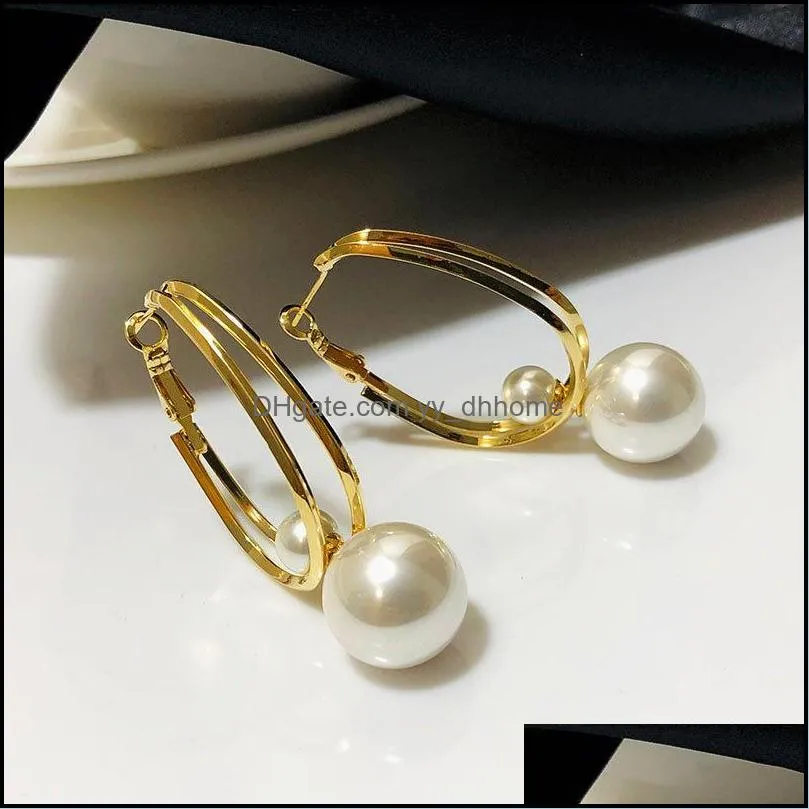 Hoop & Huggie Trendy Exquisite Big Pearl Round Earrings For Women High Quality Jewelry S925 Needle Variety Of Wearing Methods Party