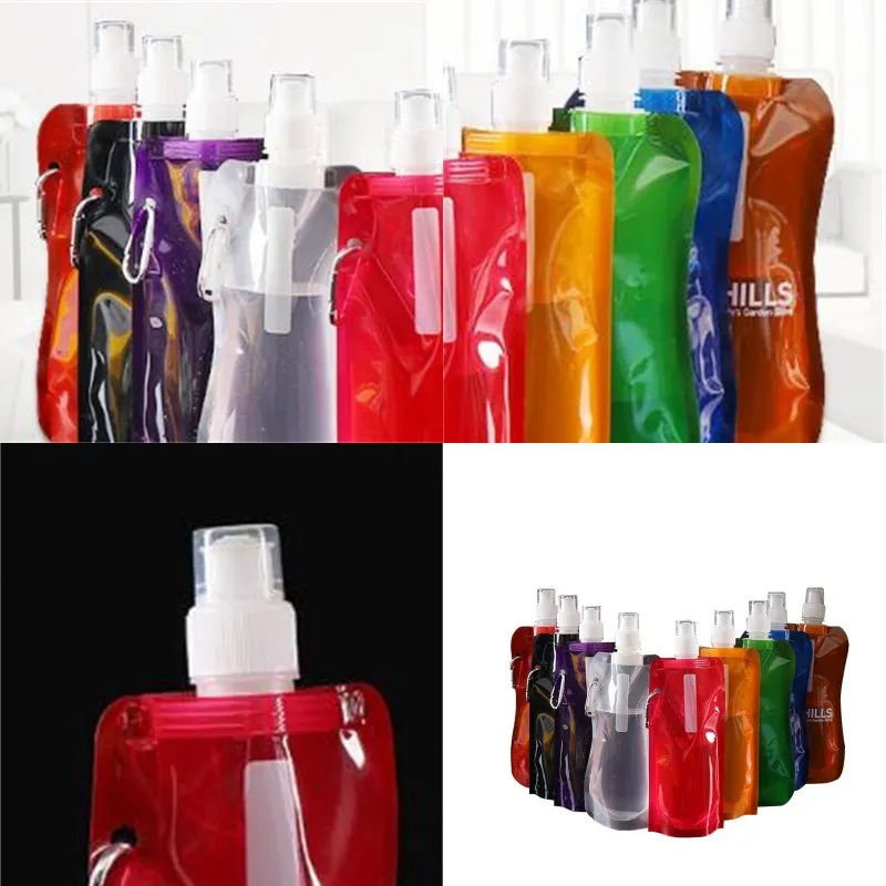 Sac d'eau pliant en plastique Transparent bouteille d'eau de couleur pure Sport de plein air Multi couleurs tasse nouveauté 1 6lg L1