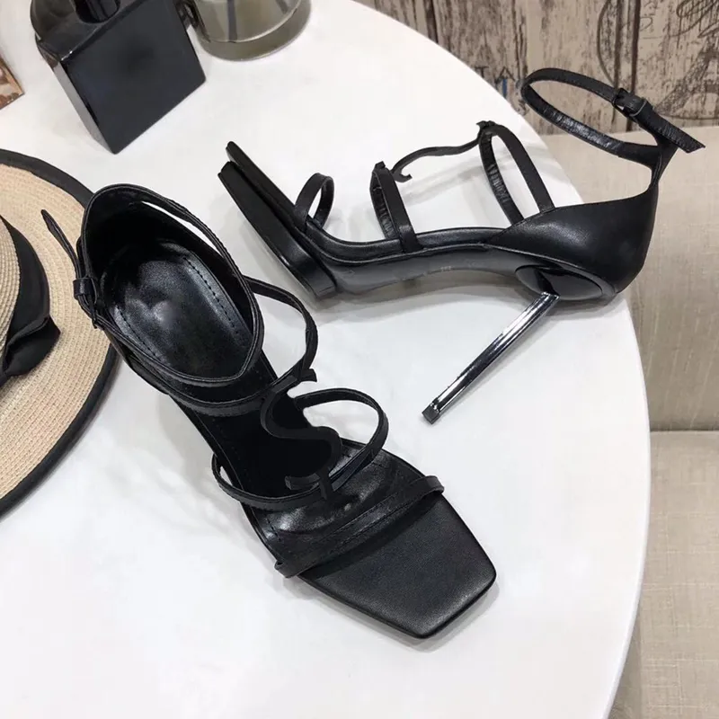 2022 Luxury Classic Metal letter buckle Women Sandals Tribute Genuine Leather Platform Stiletto 11cm High Heel Shoes T-strap Party wedding summer with original box