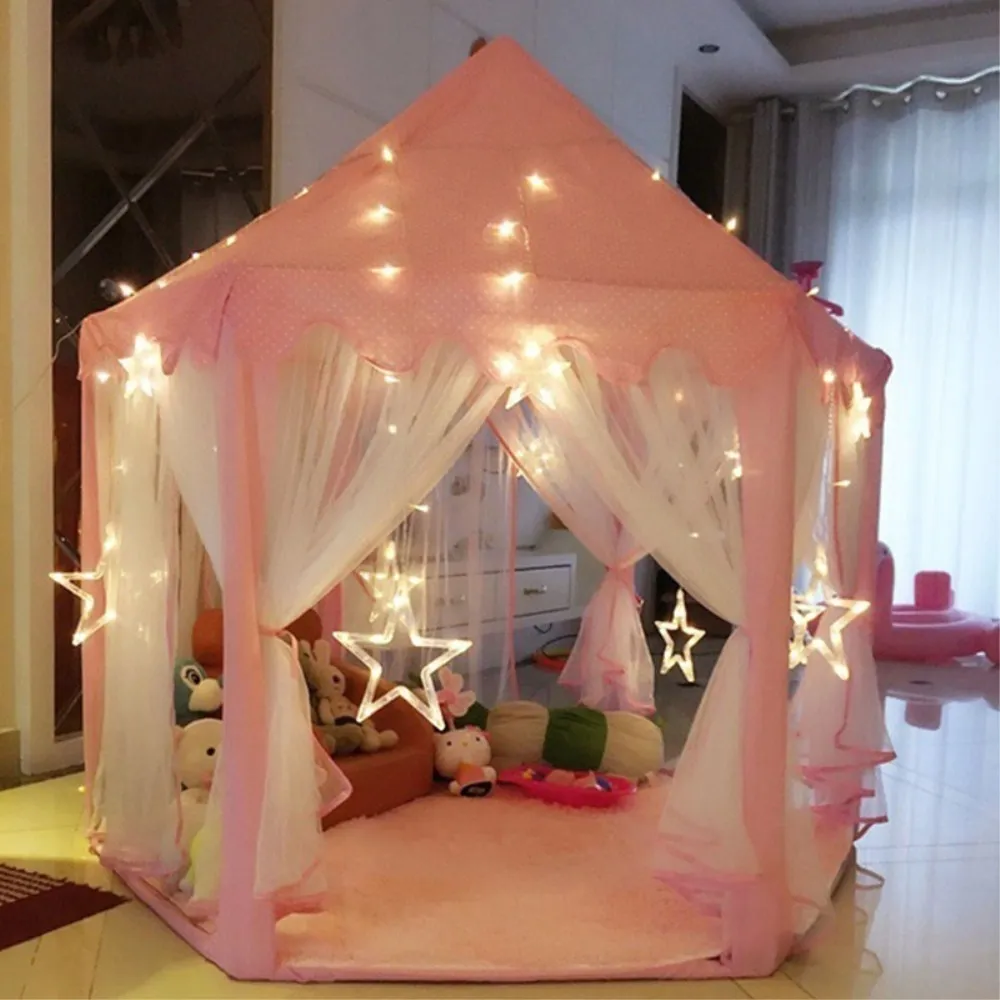 140x135cm Large Princess Castle Tule Child House Game Selling Play Tent Yurt Creative Developing Outdoor Indoor Lights Balls Toys LJ200923