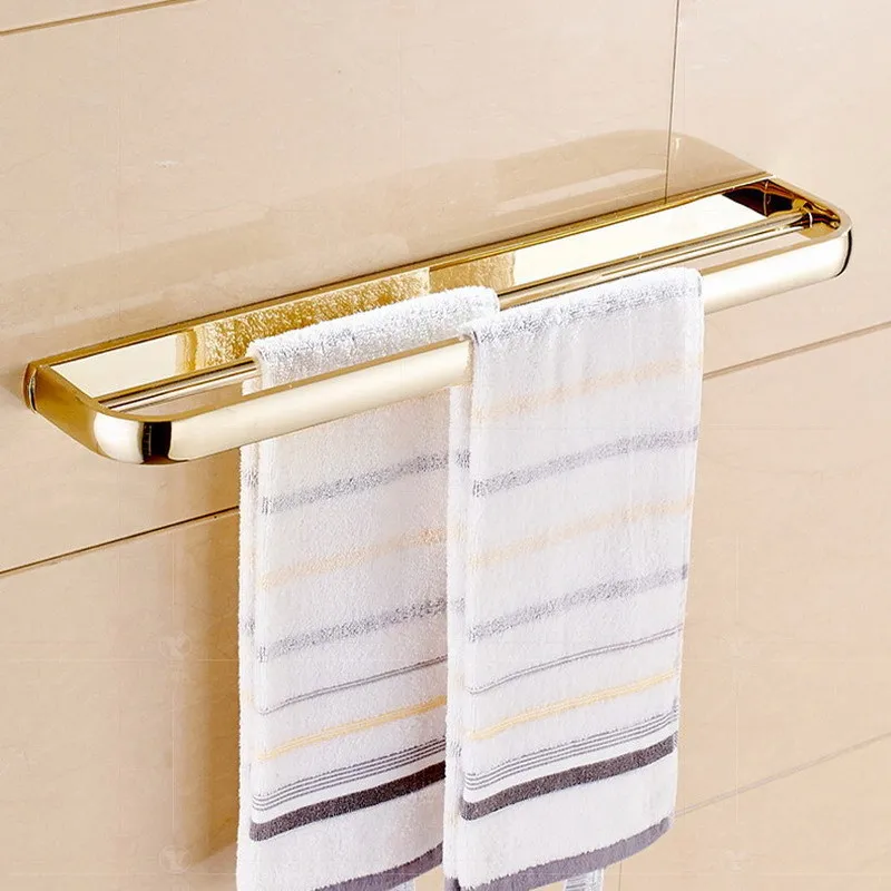 Goud gepolijst messing vierkante badkamer hardware handdoek plank handdoek bar papier houder doek haak badkamer accessoire KXZ014 LJ201204