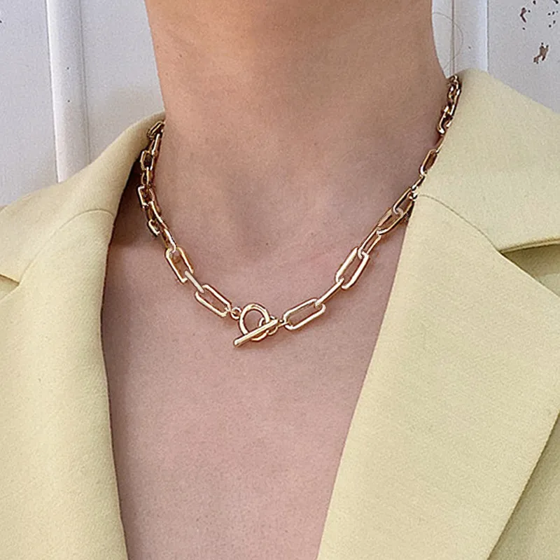 Sıcak Satış Moda Çember Bar Çapraz Kalın Zincir kolye kolye Altın Gümüş Renk gerdanlık Salkım Kadınlar Takı