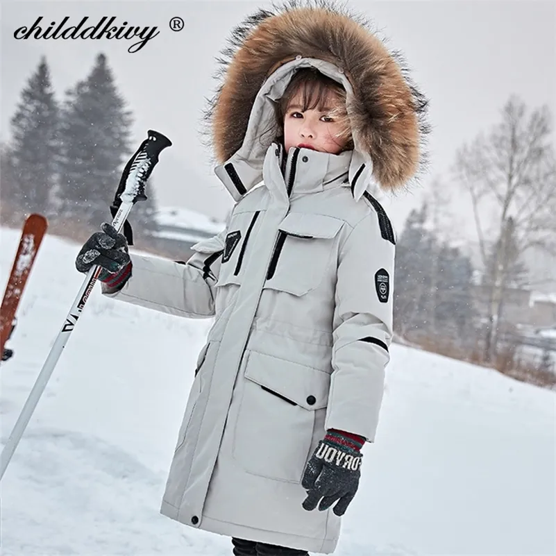 Nieuw -35 graden kinderdonsjack winterkleding parka voor meisjes baby jongens jassen skipak dik bont kind sneeuwpak 3-12Y 201216