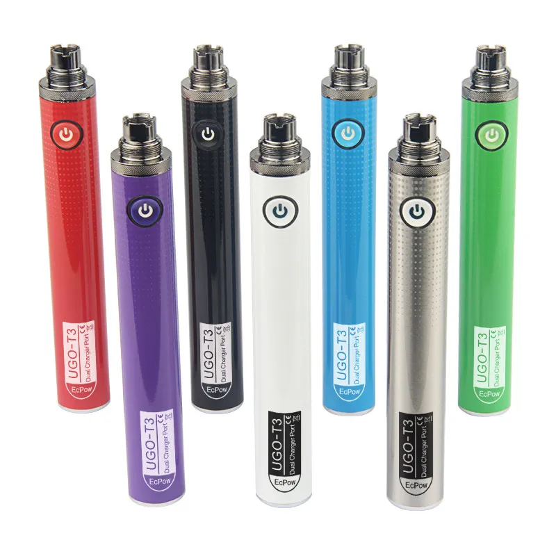 En yeni UGO T3 Vape Pil Çift USB Şarj Cihazı Port 1300mAh 510 İplik Ön Isıtma Buharlaştırıcı E Sigara Vape Kalem VV Pil