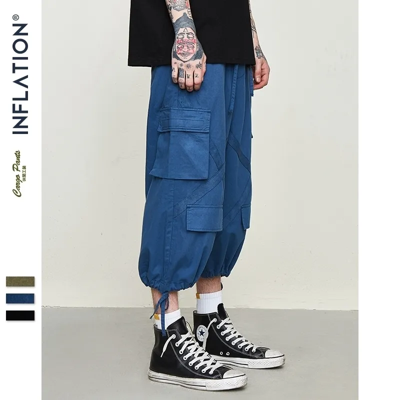 INFLATION Pocket Baggy Tactique Longueur de la cheville Pantalon Loose Fit Pantalon Streetwear Cool Man Hip Hop Taille élastique Cargo Pant 9345S 201109