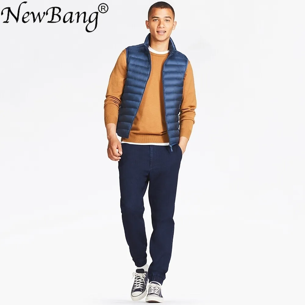 Newbang hommes sans manches gilet chaud ultra léger vers le bas gilet homme hiver solide veste sans manches gilets imperméables légers pour hommes 201126