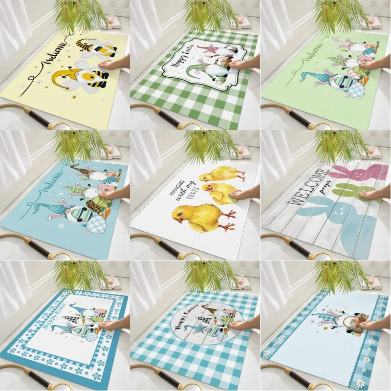 Cartoon Easter Rug Easter Gnome Mat Felt 16x24in 18x30in Non Slip Outdoor Door Rug with ...