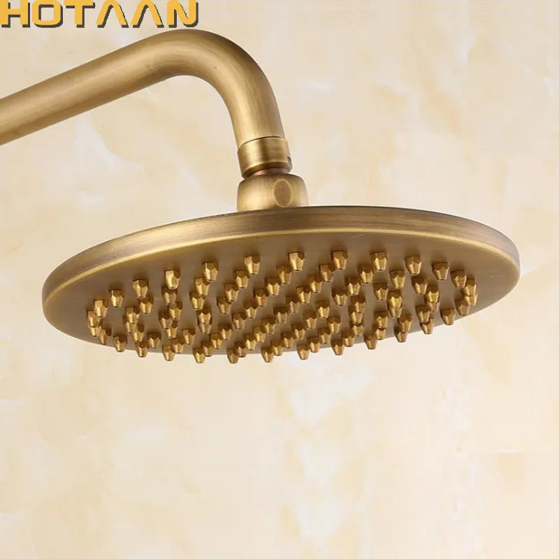 Free shipping 8 inch 20x20cm Round OverHead Rain Shower Head, Copper Shower Head, Anitque Brass Bathroom Shower,Chuveiro YT-5113 Y200109