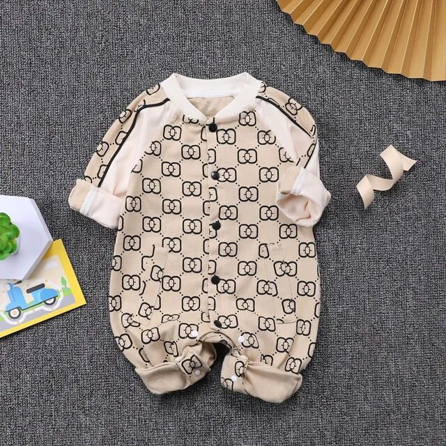 Rompers New Infant Romper Clothes Set Beige Romper for Baby Jumpsuit Newborn Clothing