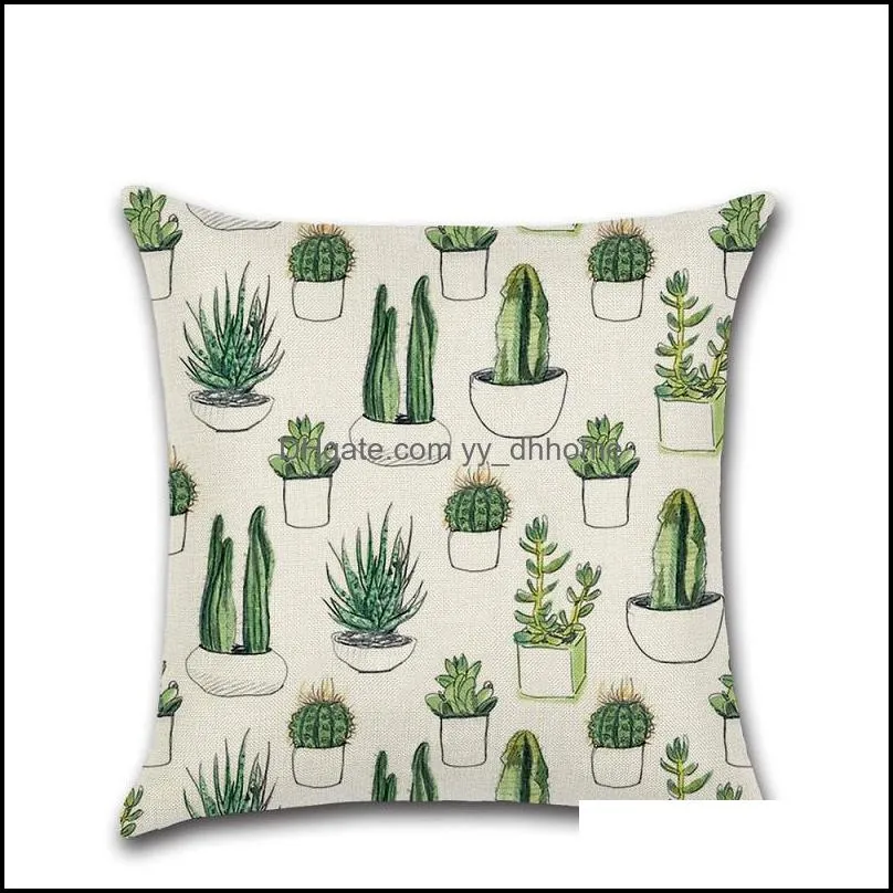 Cute Colorful Cactus Printed Cotton Linen Cushions Cover Car Bedroom Sofa 18`` Pillow Cases Creative Home Decoration Pillowcases