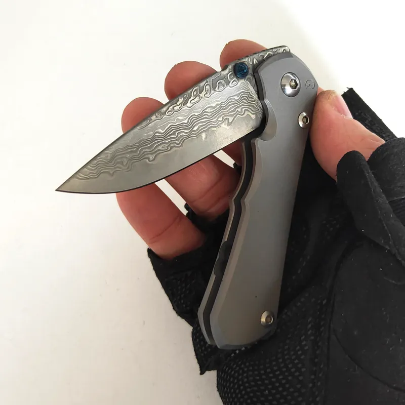 Beperkte op maat gemaakte versie Chris Reeve Messen Inkosi Sandstralen TC4 Titanium Handvat Damascus Folding Mes Perfect Pocket EDC Tactical Camping Hunting Tools