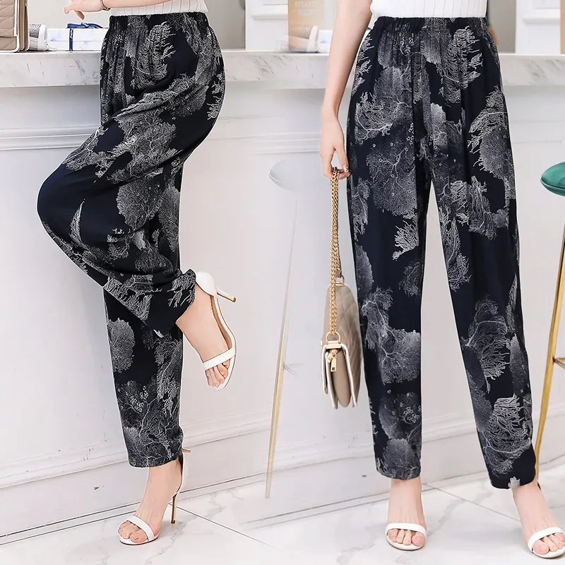 Vintage Floral Print Elastic Waist Pants For Women Elegant Summer Damart Ladies  Trousers With Wide Leg And Casual Style In Plus Sizes XL 5XL 201228 From  Kong01, $12.17