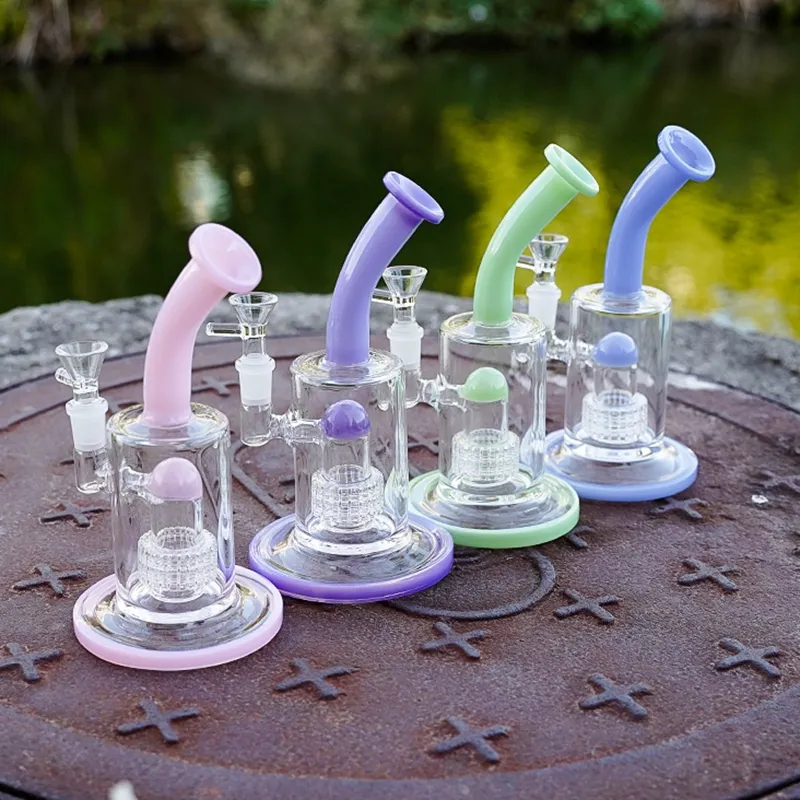 4 Colors Dome Perc Thick Glass Bong Hookahs Wheel Filter Heady Glass Oil Dab Rigs 14Female Joint Bongs Birdcage Percolator Splash Guard Water Pipes With Bowl DHL20091