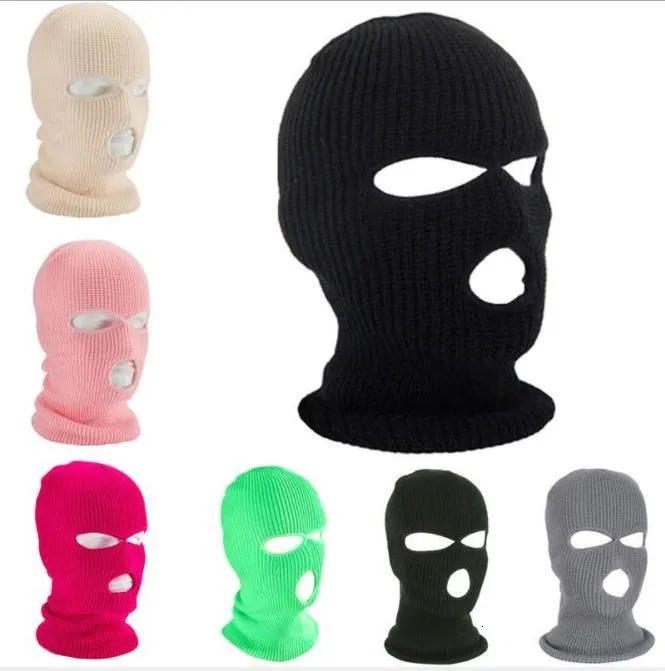 hål Ansiktsmasker 3 vinter varm hel ansikts stickad mössa utomhus motorcykel cykel cykling Balaclava hattar ansiktsskydd vindtät CS Masks halsduk