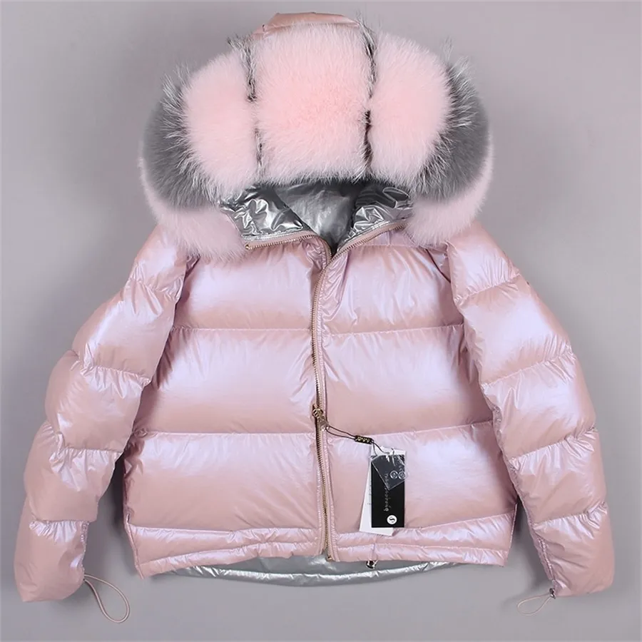 Maomaokong hiver col en fourrure de renard réel duvet de canard blanc rembourré doudoune mode régulière chaud grand col de fourrure manteau pour femme 200923