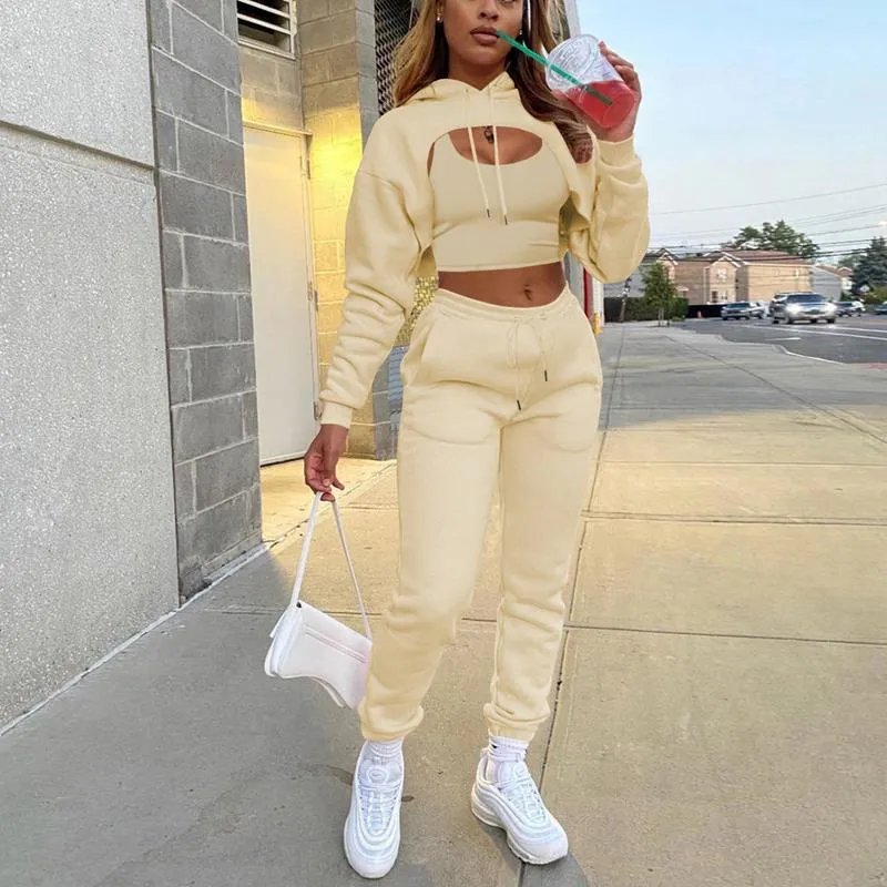 Crop top hoodie with joggers best sale