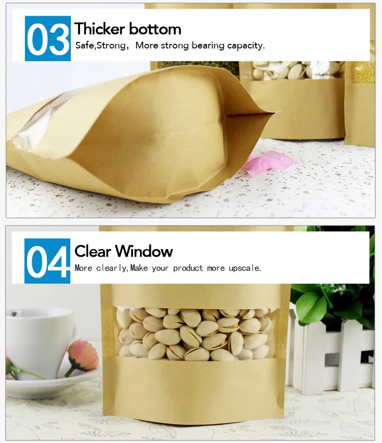 Brown Kraft Paper With Clear Window Stand Up Food Grade ZipLock Bags ...