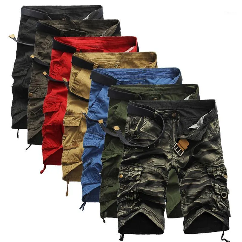 Shorts pour hommes Vente en gros-2021 Hommes Casual Style d'été Camouflage Lâche Cargo Multi-poches Bermuda Masculina Plus Taille 29-381