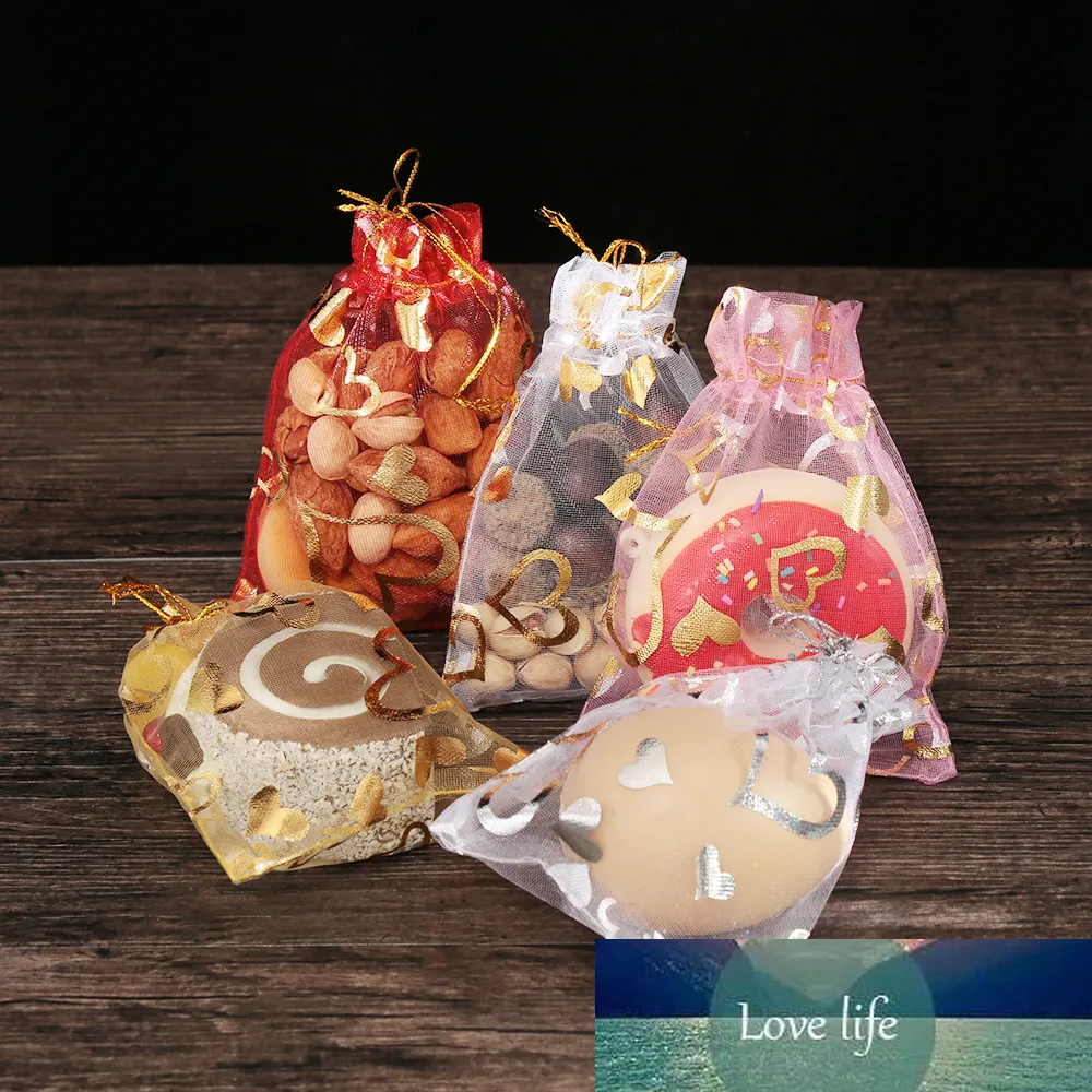 10 pz 7x9/9x12/13x18 cm cuore sacchetto regalo in organza carino pacchetto di caramelle per bomboniera con coulisse sacchetto gioielli luminosi decorazioni per feste