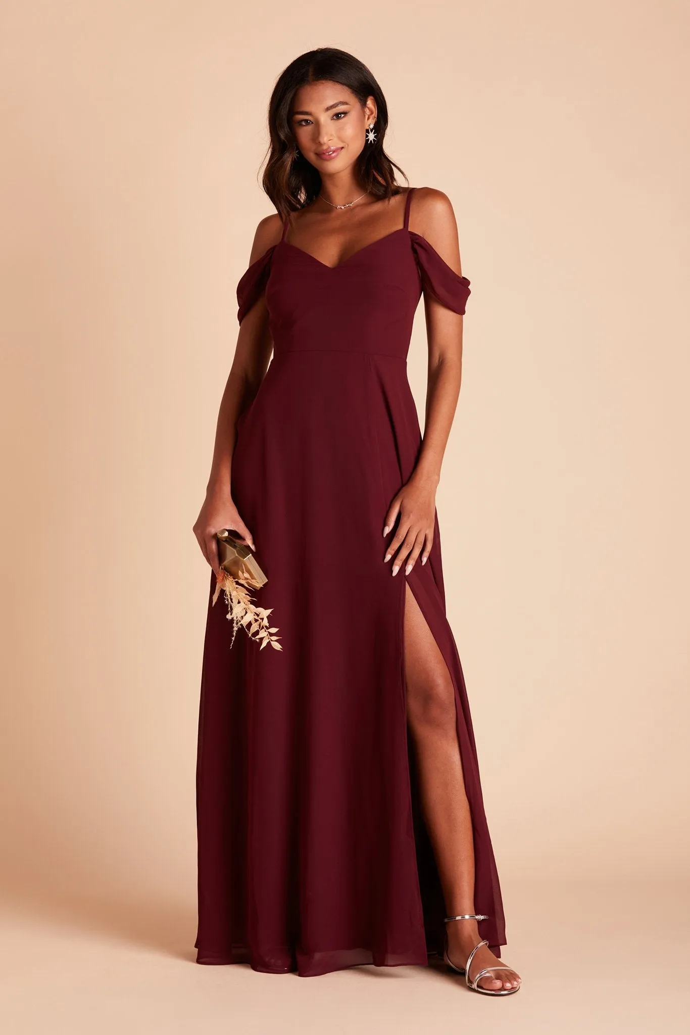 Abiti da damigella d'onore lungo in chiffon 2022 Spaghetti cinghie increspate spaccata Plus size Maid of Honor Split anteriore anteriore abito da sposa abito da sposa