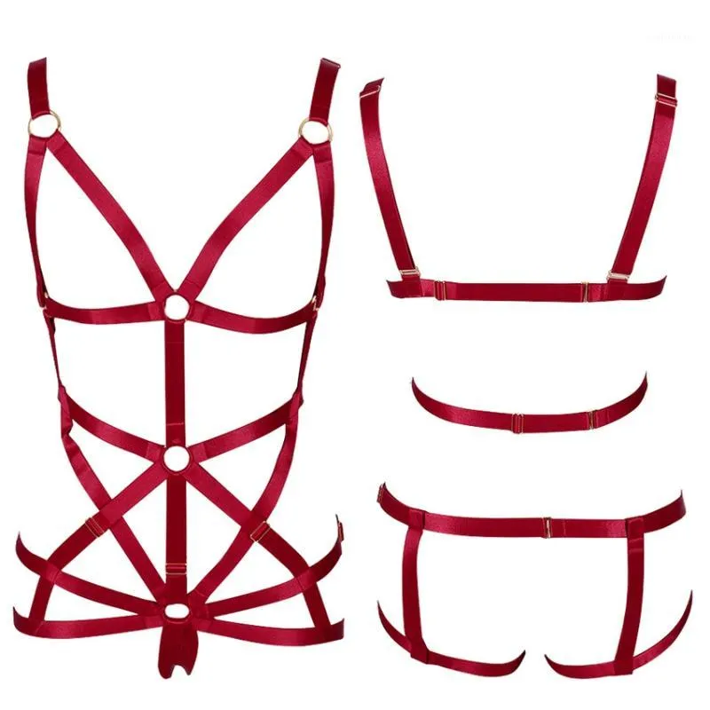 Strumpfbänder Körper Harness BH Für Frauen Voller Bondage Riemchen Tops Aushöhlen Sexy Dessous Set Plus Größe Elastisch Anpassen Goth Club Dance Rave1