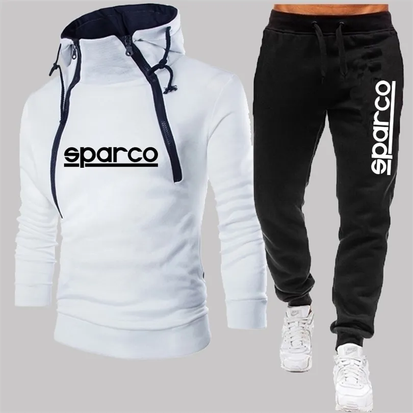 Hommes Sparco Imprimer Survêtements À Manches Longues À Double Brin Fermeture Éclair À Capuche et Pantalon D'hiver Coupe-Vent Moto Costumes 211220