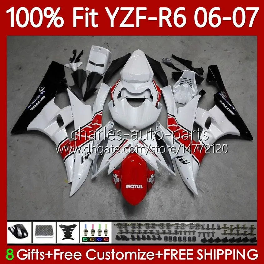 Molde de injeção branco vermelho preto para YAMAHA YZF R 6 600 CC YZF-R6 YZF600 2006-2007 MOTO Bodywork 98No.23 YZF R6 600CC YZFR6 06 07 YZF-600 2006 2007 OEM Fairing Kit 100% apto