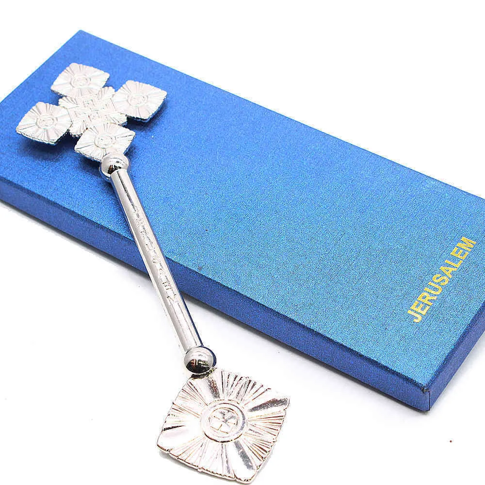 Preghera Religiosa Croce Tenuta in Mano in Metallo Argentato