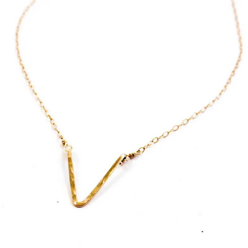 925 Collar de plata V Gargantilla llena de oro Hamdmade Colgante martillado Collier Femme Kolye Collares Joyería de mujer Collar Boho Q0531