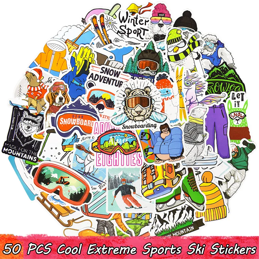 50 PCS Cool Extreme Sports Waterproof Ski Vinyl Stickers Pack for Kids Teens Adults to DIY Water Bottle Scooter Luggage Motorcycle Bicycle