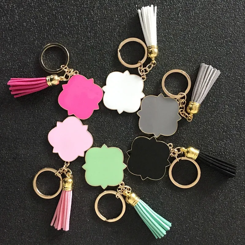 Gonogram Kwastjes Sleutelhanger Gunst Zinklegering Vier Blad Clover Key Rings Auto Circle Hanging Gesp