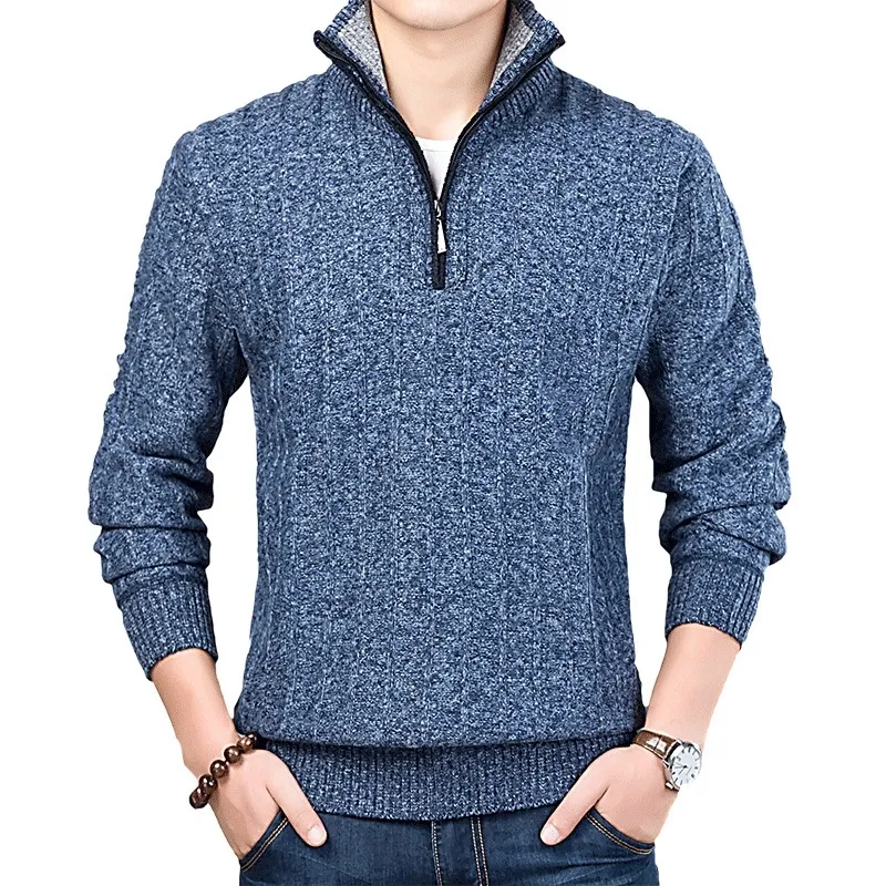 Nouveau pull d'hiver pour hommes pull décontracté hommes pulls chauds homme slim col montant pulls tricotés manteaux masculins demi-pull zippé 201124