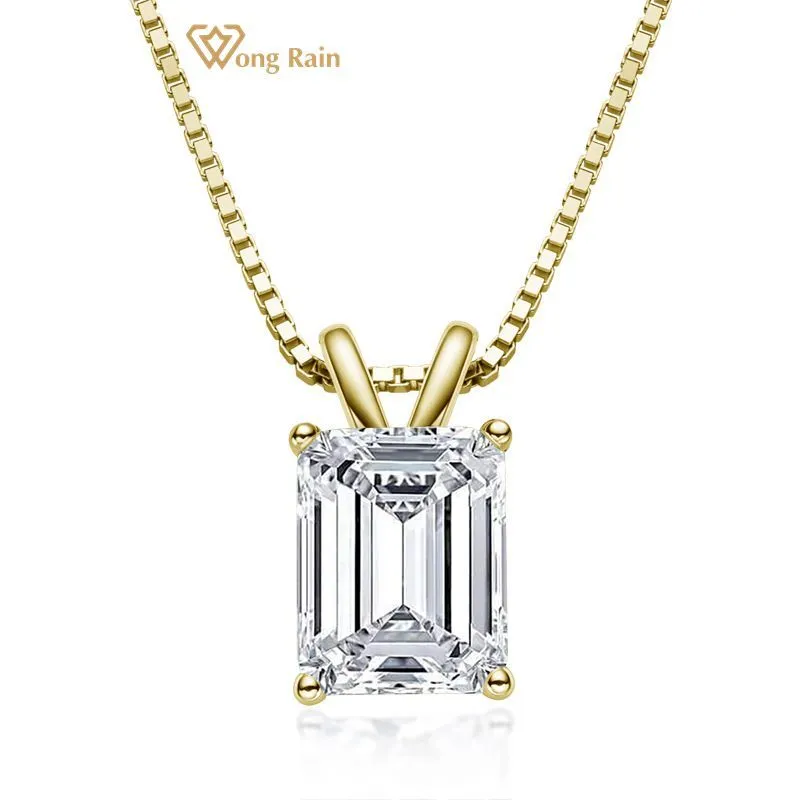 Wong Rain 100% 925 Sterling Silver Emerald Cut Créé Moissanite Diamonds Gemstone Pendentif Collier Fiançailles Fine Jewelry Y0126