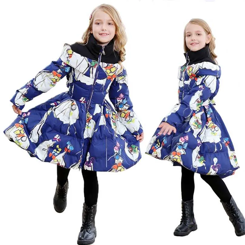 Русские зимние куртки детей вниз для девочки теплые Parka детей длинные девушки одежда 10 12 год 211224